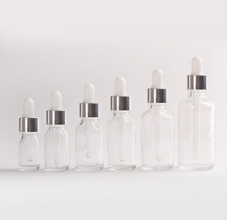 Golden silver dropper 30ml clear glass bottle for cosmetic glass factory wholesale