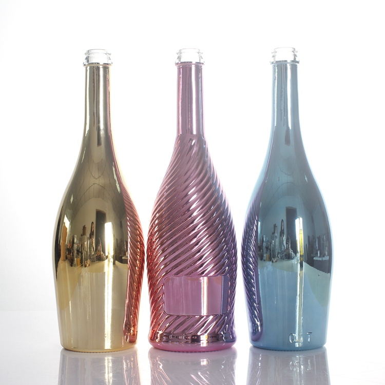 Golden silver purple gradient Color 750ml  liquor wine whiskey vodka Electroplating Glass Bottles