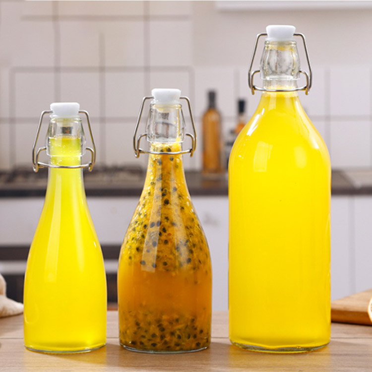 Good Design Customized Round Shape Clear Glass Beverage Storage Bottles 500ml with Buckle