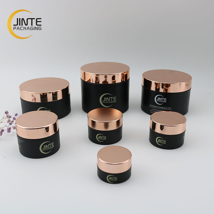 Good Design Luxury Cosmetics packaging 5ml 50ml 150ml 200ml 250ml PETG Matte Black Jar Shiny rose gold Cap