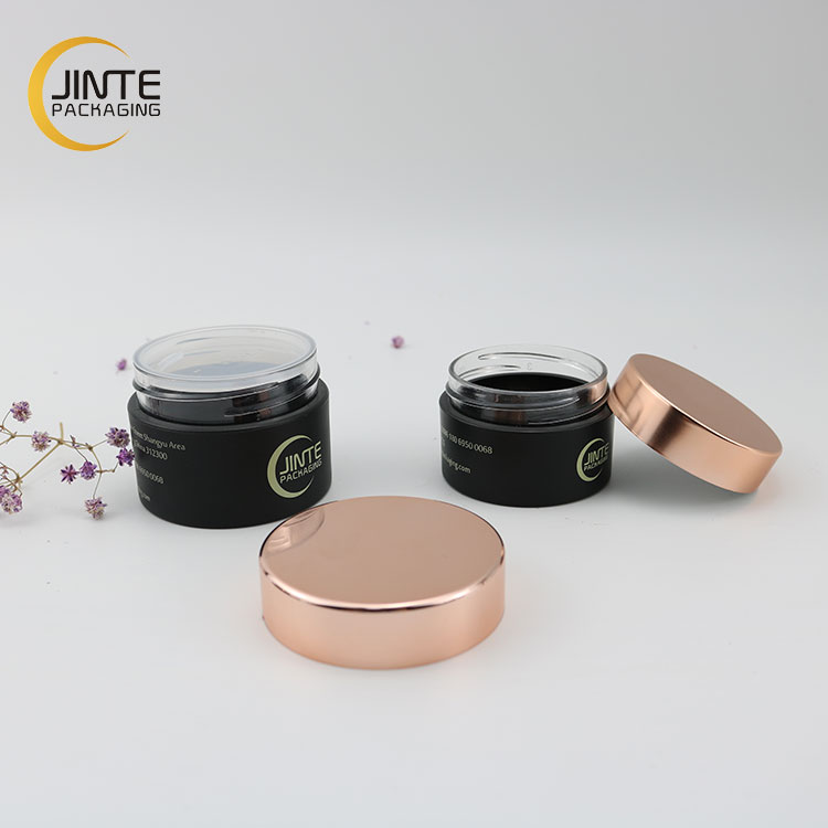 Good Design Luxury Cosmetics packaging 5ml 50ml 150ml 200ml 250ml PETG Matte Black Jar Shiny rose gold Cap