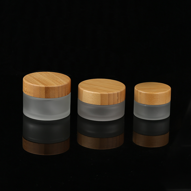 Good Quality 200ml clear frosted glass jar bamboo lid with plastic inner bamboo cream jar cosmetics packing