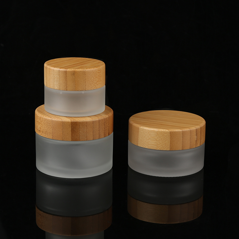 Good Quality 200ml clear frosted glass jar bamboo lid with plastic inner bamboo cream jar cosmetics packing