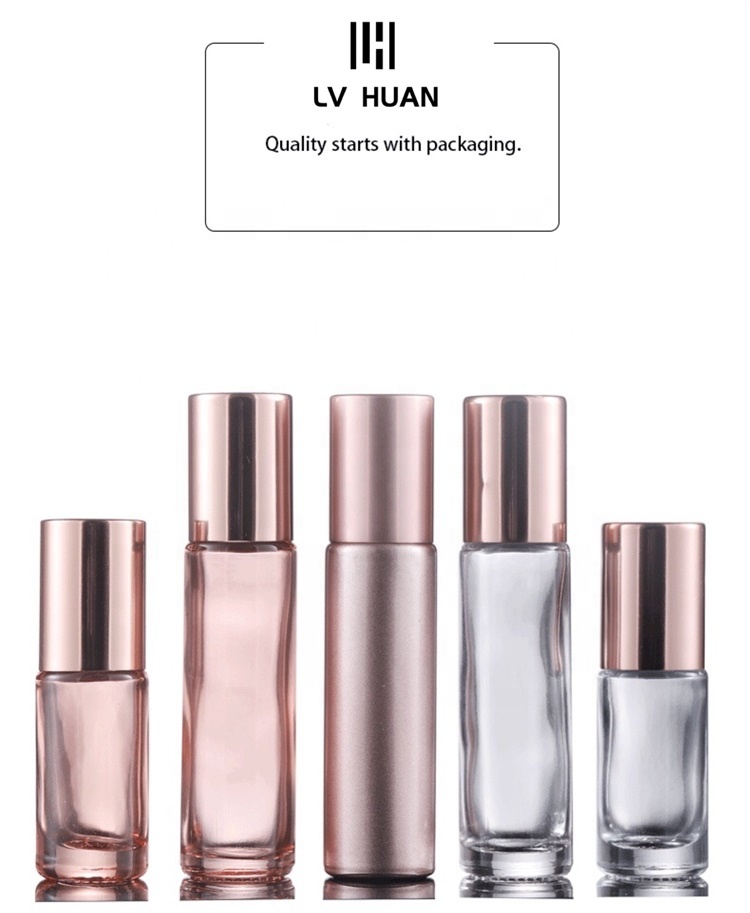 Good Quality Cosmetic Container 5ml 10ml Roll On Ball Rose Gold Glass Bottle Perfume Cosmetic Bottle