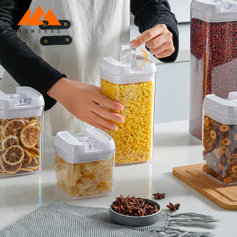 Good Quality Customized Eco-friendly Airtight Dry Storage 4pcs Set Bottles Unique Switch Design Kitchen Plastic Food Containers
