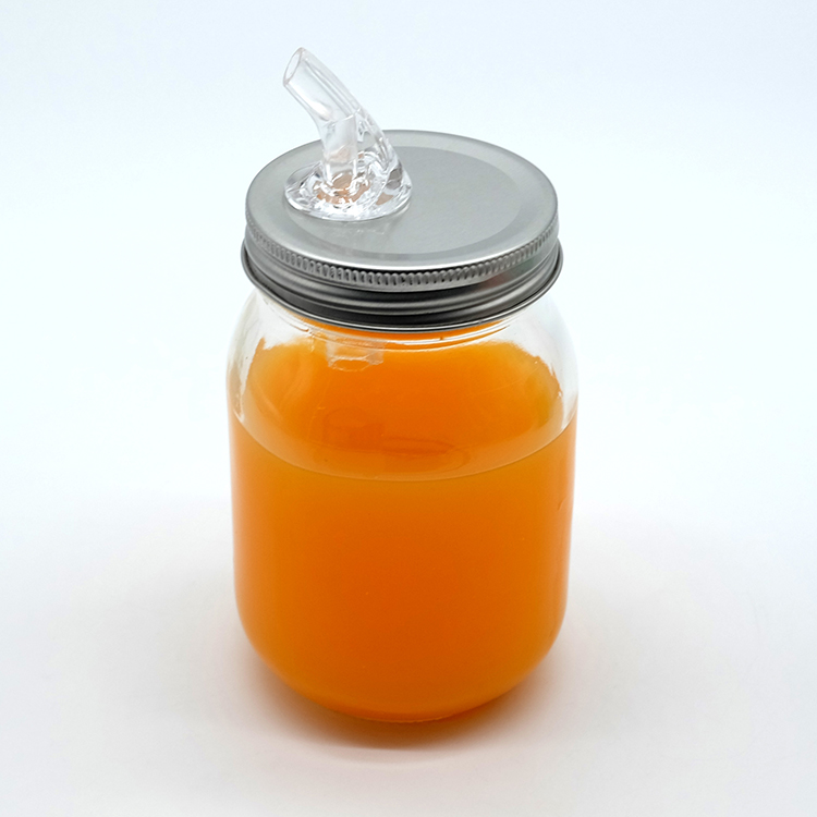 Good Quality Glass 500ML Glass Jar with Metal 70mm Spout Lid Hot Fashion Clear Round Jar with Acrylic Pourer