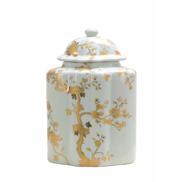 Good Quality Mini Antique Design Decorated Ceramic Porcelain Gold Flower Pattern Temple Jar White Ginger Jar With Lid