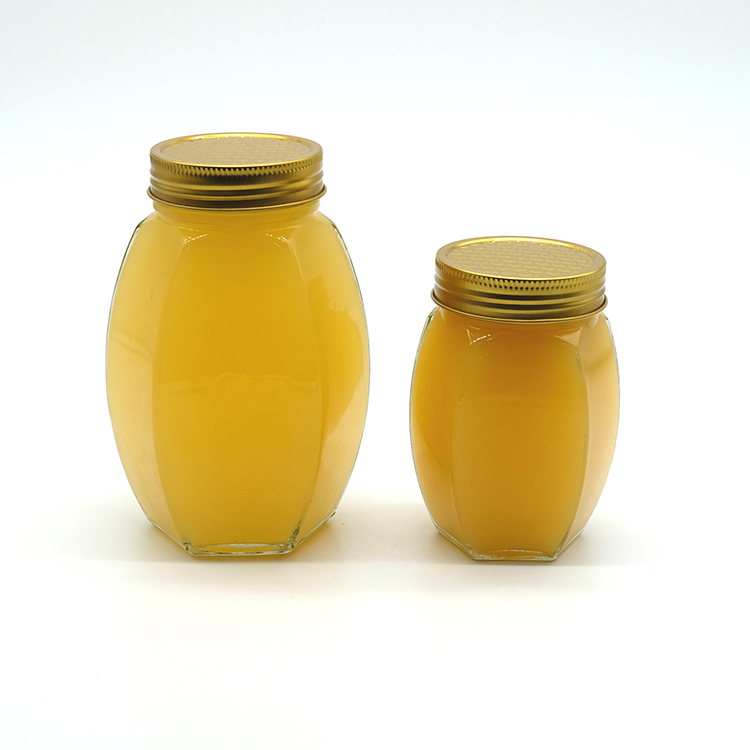 Good Quality Polygonal 1000g Honey Glass Jar with Golden Lid Hermetic 500g Honey Jar Fashion Bee Honey Jar