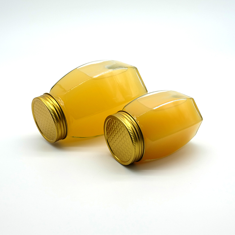 Good Quality Polygonal 1000g Honey Glass Jar with Golden Lid Hermetic 500g Honey Jar Fashion Bee Honey Jar