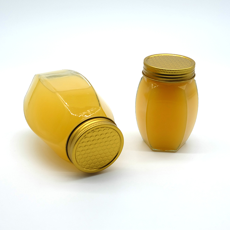 Good Quality Polygonal 1000g Honey Glass Jar with Golden Lid Hermetic 500g Honey Jar Fashion Bee Honey Jar