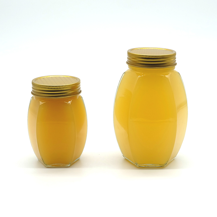 Good Quality Polygonal 1000g Honey Glass Jar with Golden Lid Hermetic 500g Honey Jar Fashion Bee Honey Jar