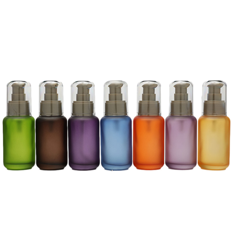 Good Quality Serum Bottle Frosted Pump Spray Green Glass Serum Pump Bottle For Cosmetic Lotion Essence Oil Container