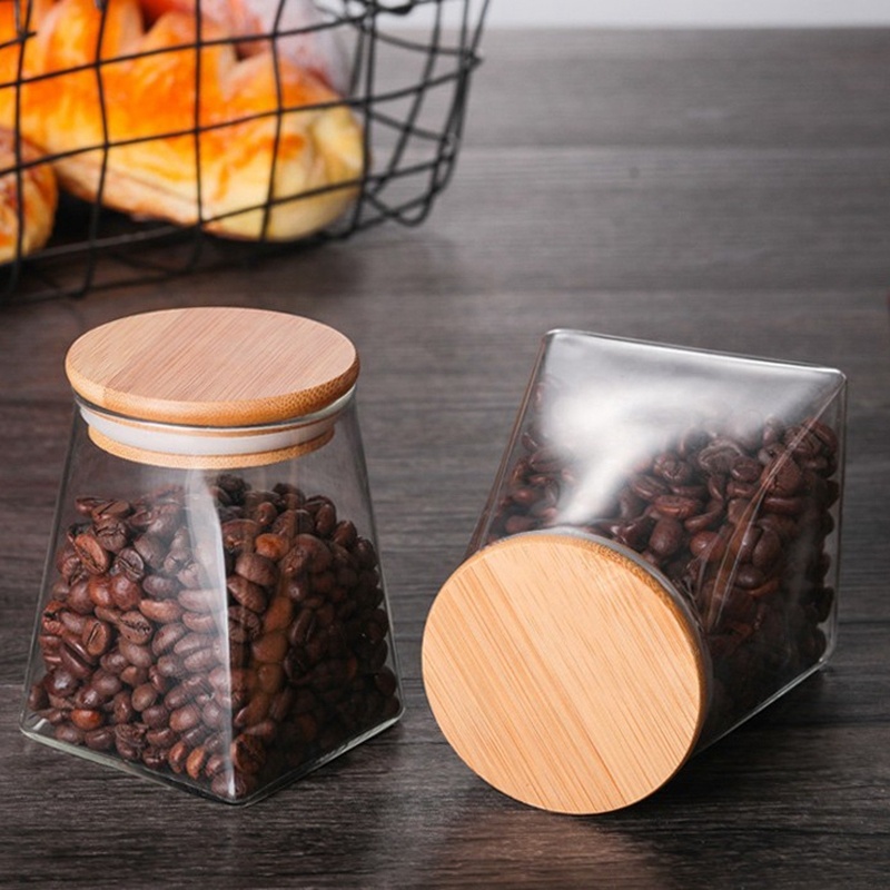 Good Quality Transparent Lead Free Storage Container With Sealed Bamboo Lid Glass Jar