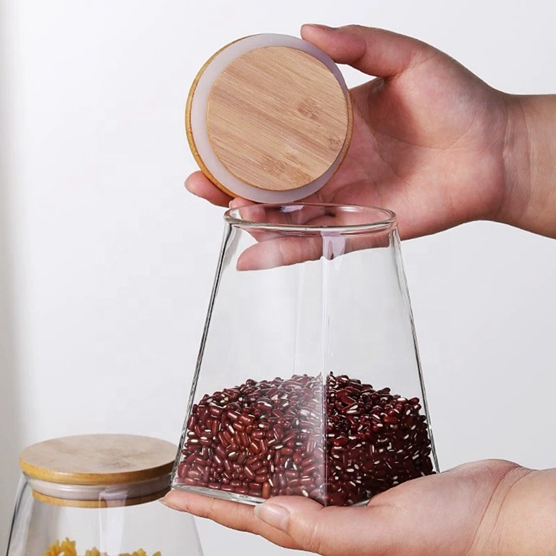 Good Quality Transparent Lead Free Storage Container With Sealed Bamboo Lid Glass Jar
