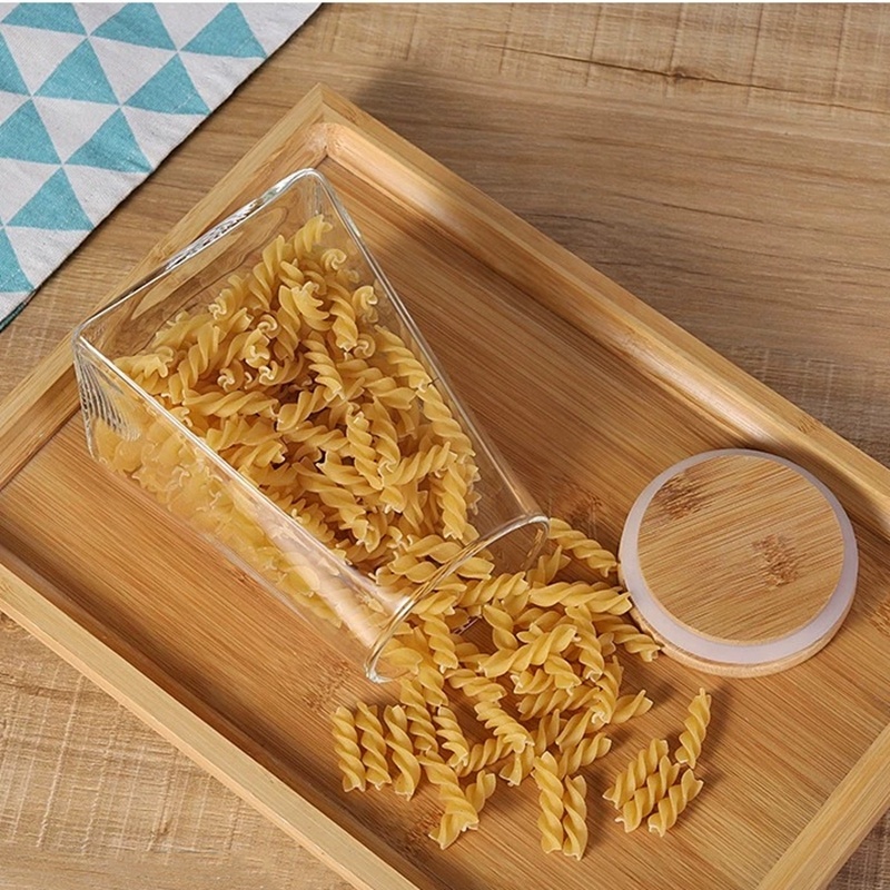 Good Quality Transparent Lead Free Storage Container With Sealed Bamboo Lid Glass Jar