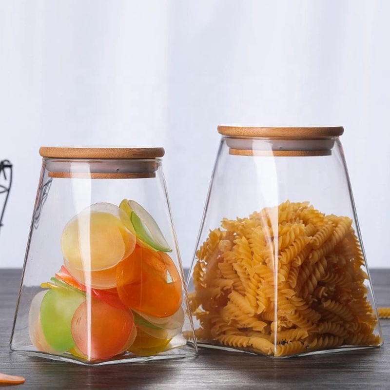 Good Quality Transparent Lead Free Storage Container With Sealed Bamboo Lid Glass Jar