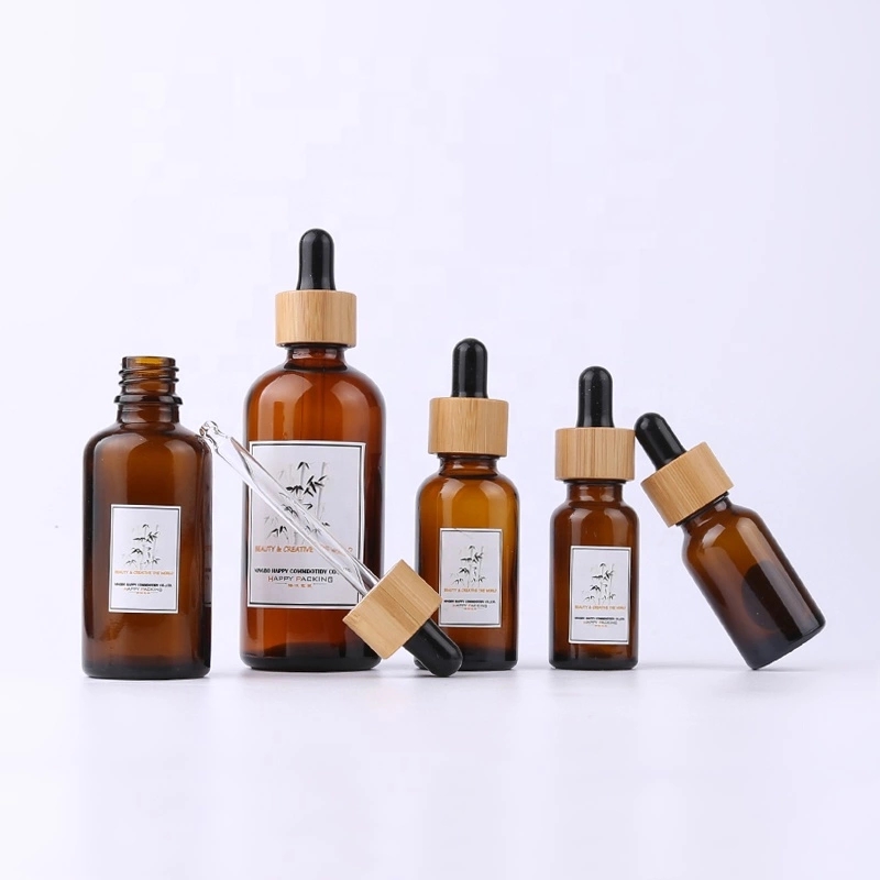 Good Quality brown glass bottle cosmetics empty lotion bottles set bamboo cosmetic packaging bottle