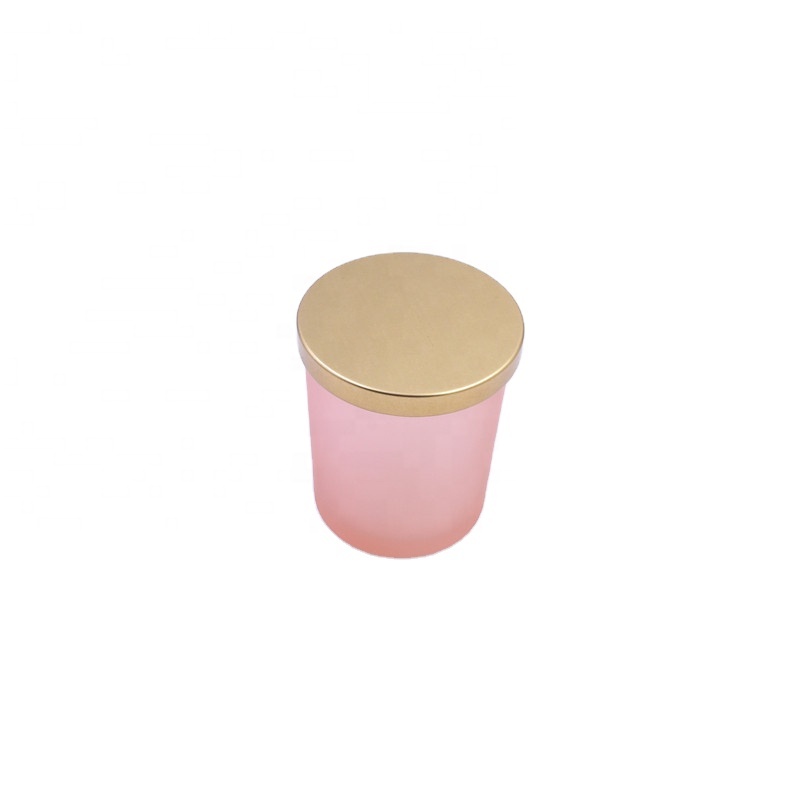 Good-looking 200 ML translucent matte pink empty round custom candle holder glass jar with sealed metal lid