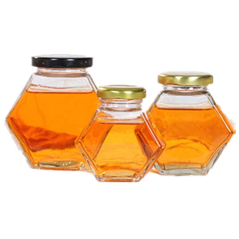 Good price hexagon glass royal honey jar 380ml