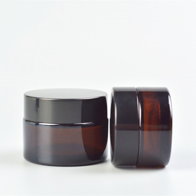 Good quality 20g 30g 50g Empty Amber Blue Matte color glass cream jar 5g 10g 15g cosmetic bottle jar with gold lid