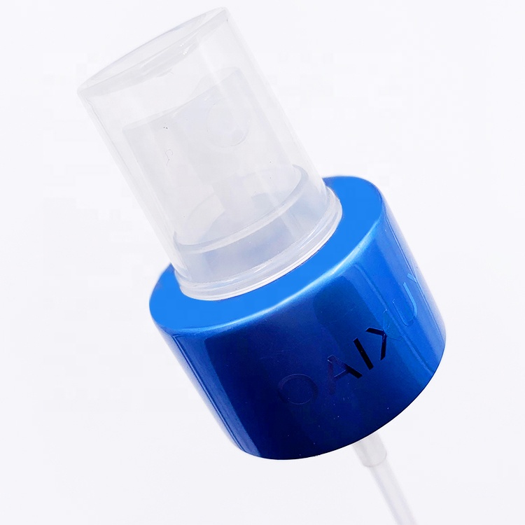 Good quality 28/410 Closure matte blue color pump metal perfume atomizer bottle