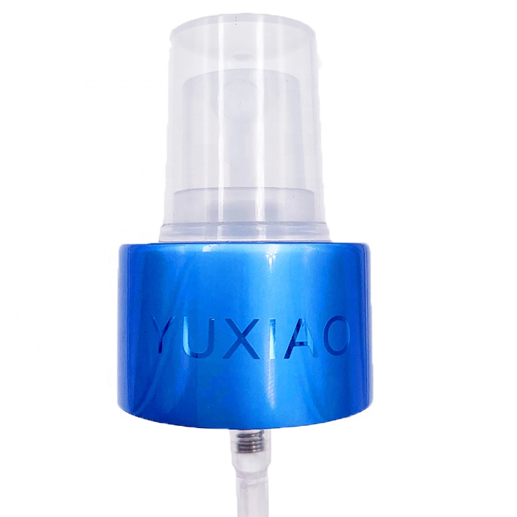 Good quality 28/410 Closure matte blue color pump metal perfume atomizer bottle