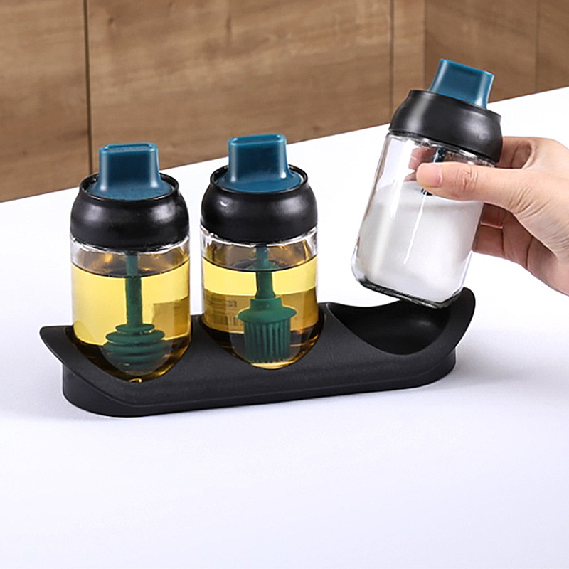 Good quality Condiment Pots Spice Jars Kitchen Cruet Bottle with Spoons Honey Pot Jar with Dropper Oil Bottle with Brush