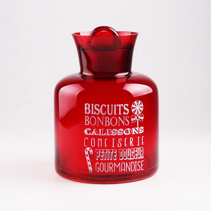 Good quality High Capacity Red Glass Candy Jar Customize Chocolate Candy Jar With Lid