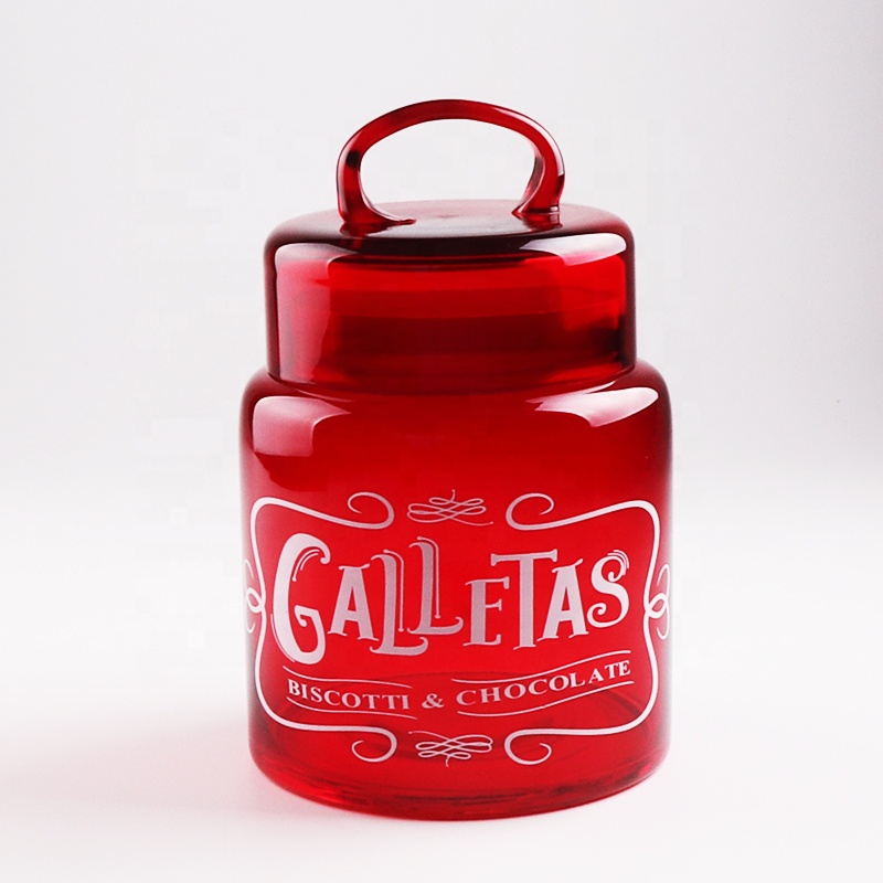 Good quality High Capacity Red Glass Candy Jar Customize Chocolate Candy Jar With Lid