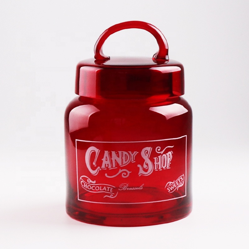 Good quality High Capacity Red Glass Candy Jar Customize Chocolate Candy Jar With Lid