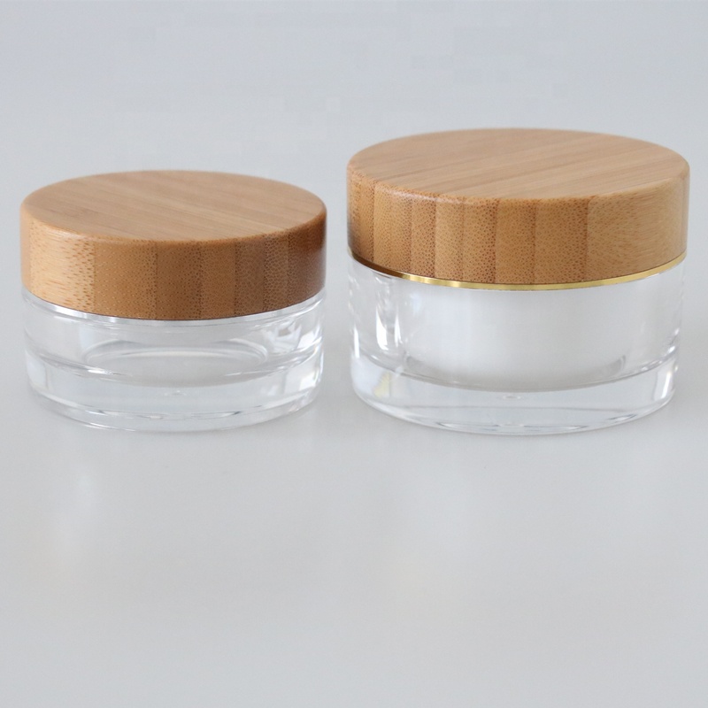Good quality bamboo cosmetic packaging set 15g 30g 50g airless pump bottle and acrylic cosmetic cream jar with bamboo lid