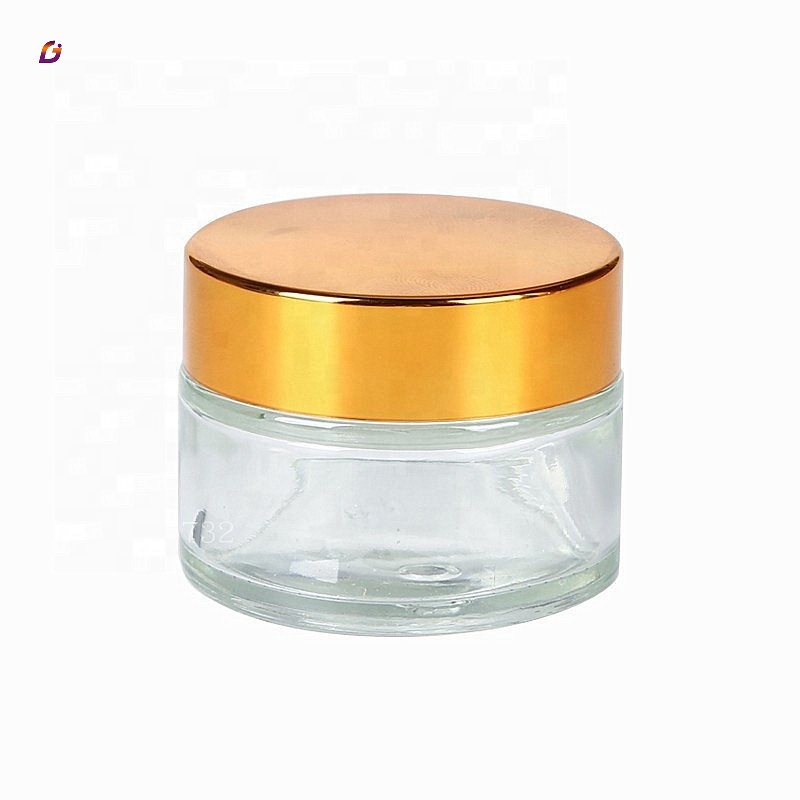 Good quality cosmetic cream glass jar luxury glass jars for cosmetics use with gold screw lid