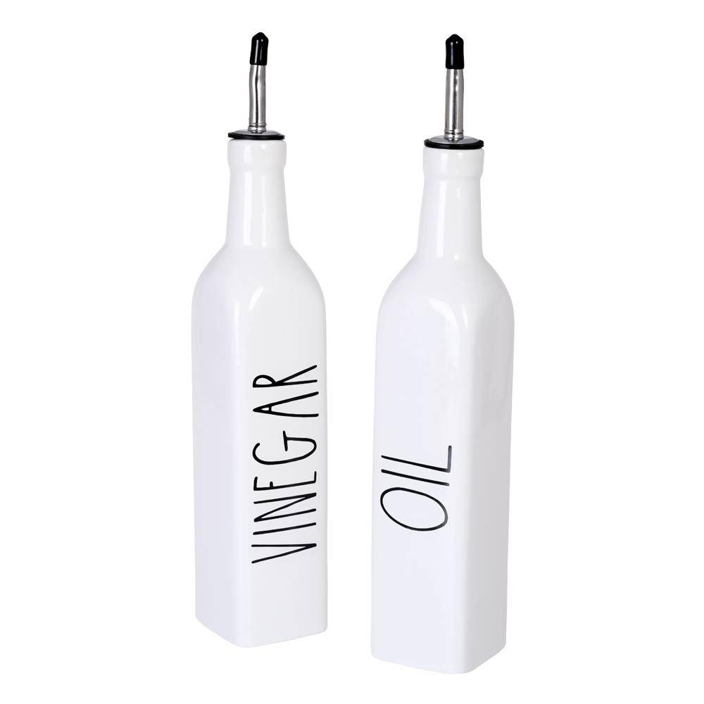 Good quality custom white ceramic cruet set kitchen porcelain vinegar oil dispenser bottle with Metal stand,Ceramic Cruet Set