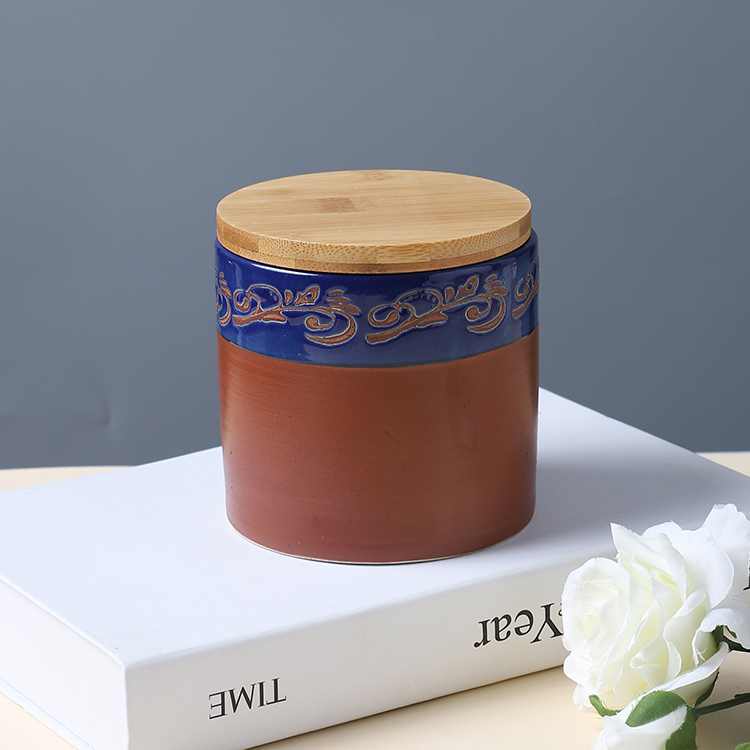 Good quality fancy tea coffee sugar canisters ceramic food storage jars with bamboo lid