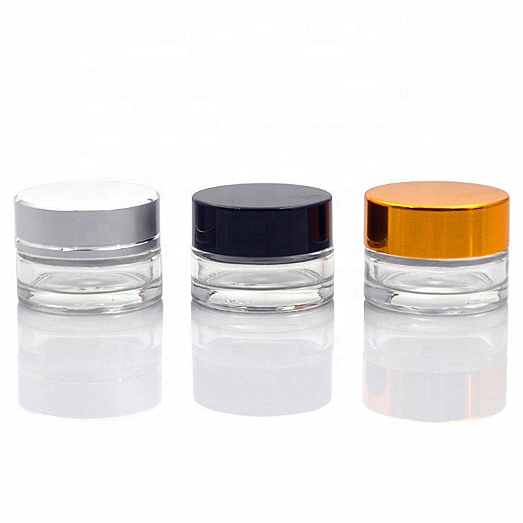 Good quality high-end cute cosmetic jars clear round glass jar with gold lids