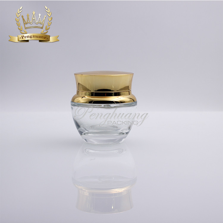 Good quality white clear glass cosmetic face cream jars 20g with golden lid