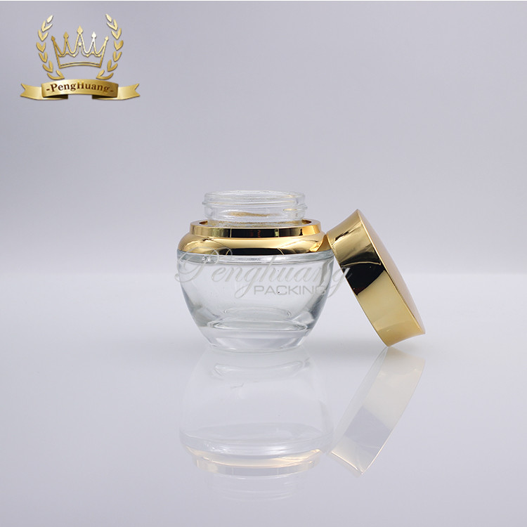 Good quality white clear glass cosmetic face cream jars 20g with golden lid