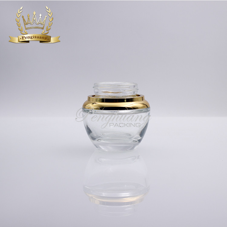 Good quality white clear glass cosmetic face cream jars 20g with golden lid