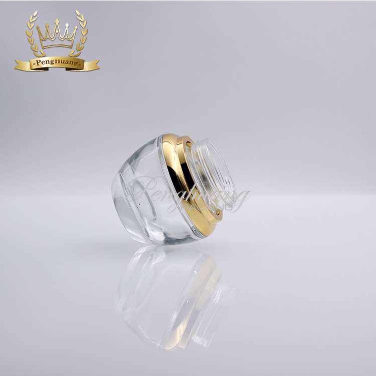 Good quality white clear glass cosmetic face cream jars 20g with golden lid