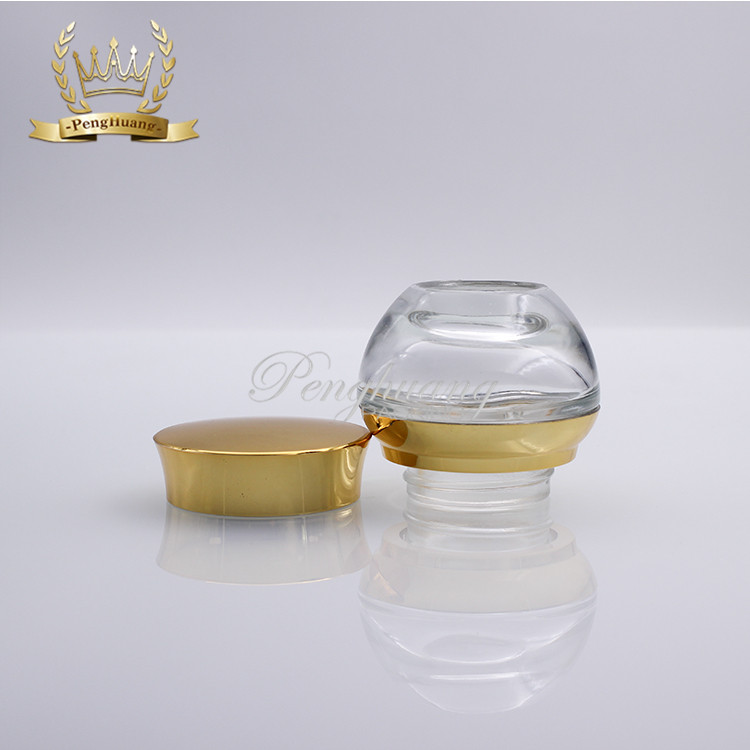 Good quality white clear glass cosmetic face cream jars 20g with golden lid