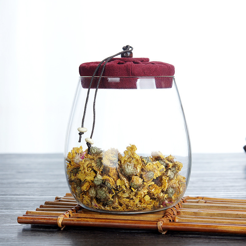 Good selling empty  borosilicate airtight glass tea jar clear hermetic glass jars wholesale with cork cloth lids