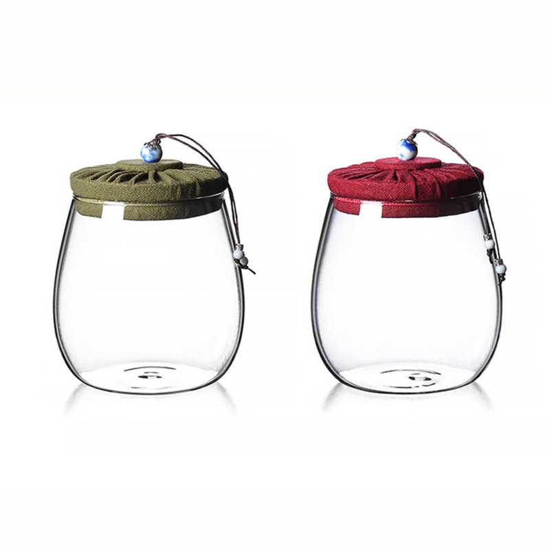 Good selling empty borosilicate airtight glass tea jar clear hermetic glass jars wholesale with cork cloth lids