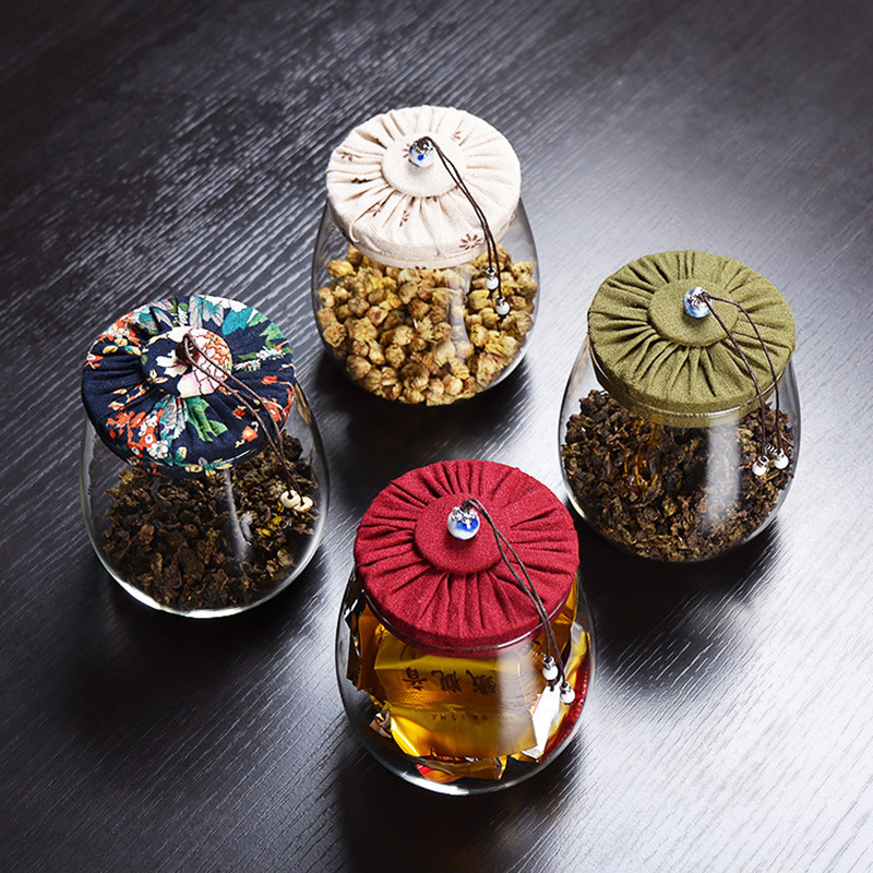 Good selling empty borosilicate airtight glass tea jar clear hermetic glass jars wholesale with cork cloth lids