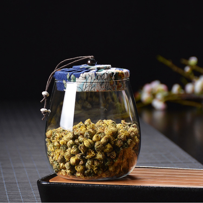 Good selling empty borosilicate airtight glass tea jar clear hermetic glass jars wholesale with cork cloth lids