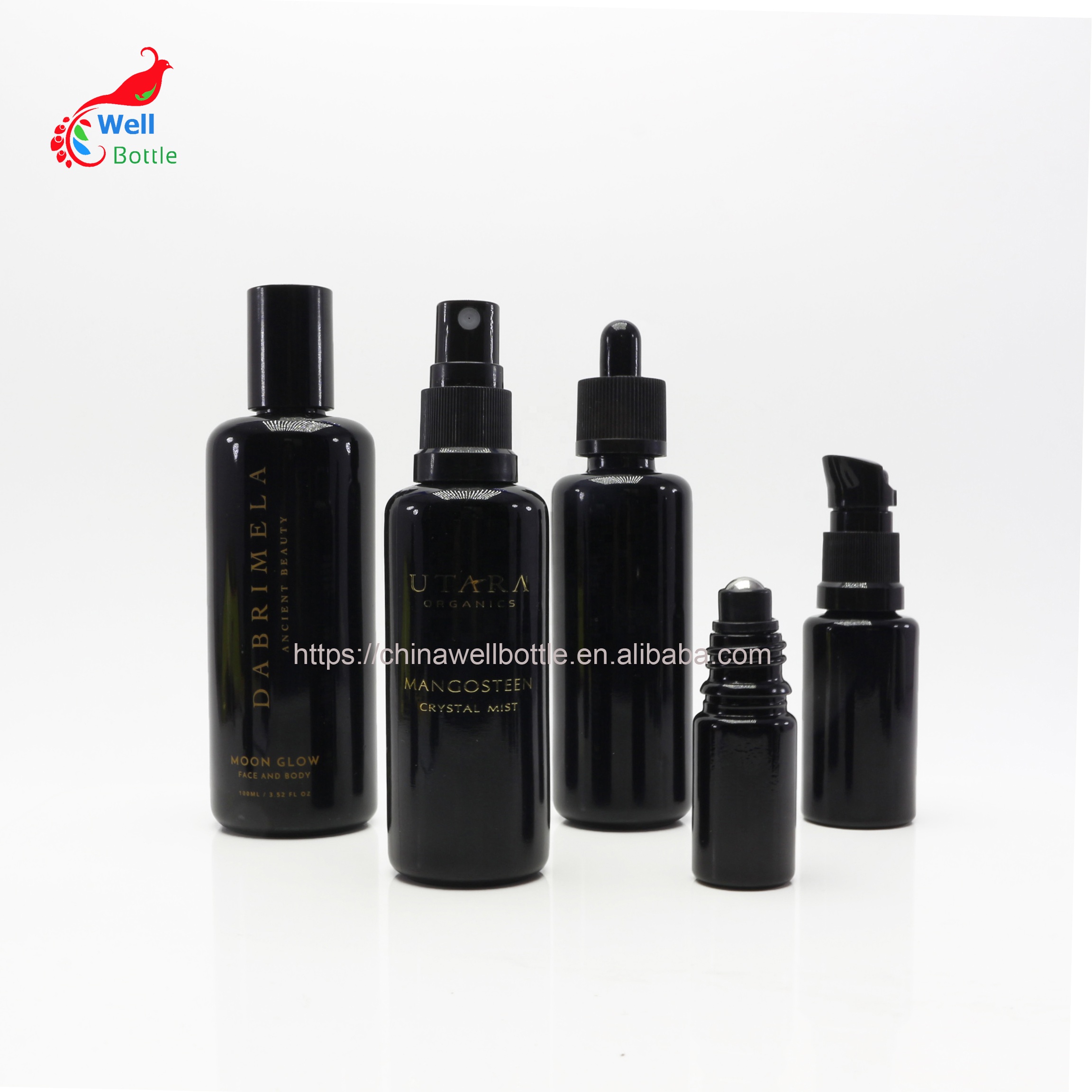 Good supplier 50ml 100 ml black Dark violet Glass Bottle and Glass Jar Wholesale DV150E