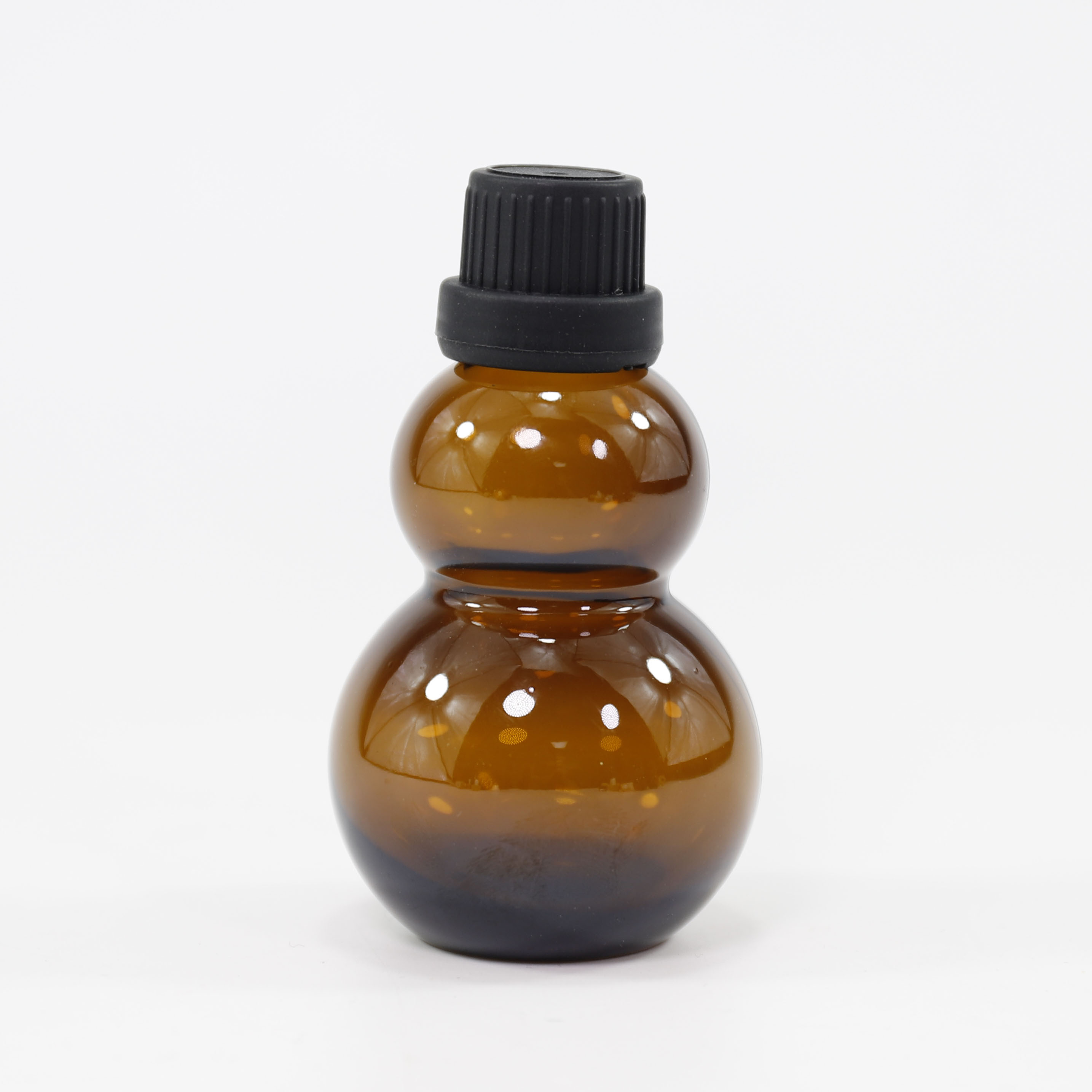 Gourd Shape Unique Empty Amber Essential Oil Glass Bottle with Black Dropper