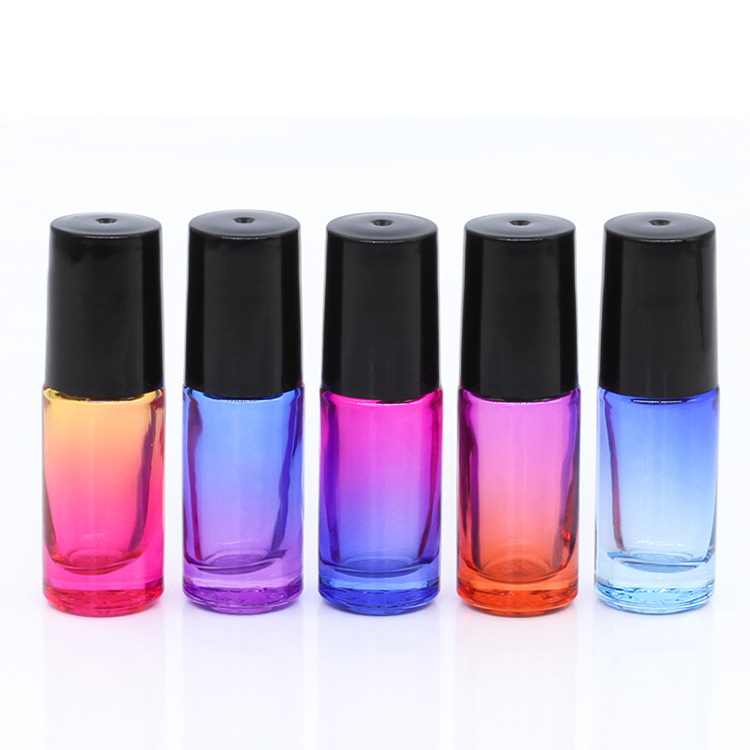 Gradient Colorful perfume glass essential oil 5ML roller bottle with electric aluminum cap