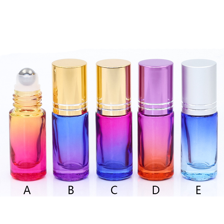 Gradient Colorful perfume glass essential oil 5ML roller bottle with electric aluminum cap