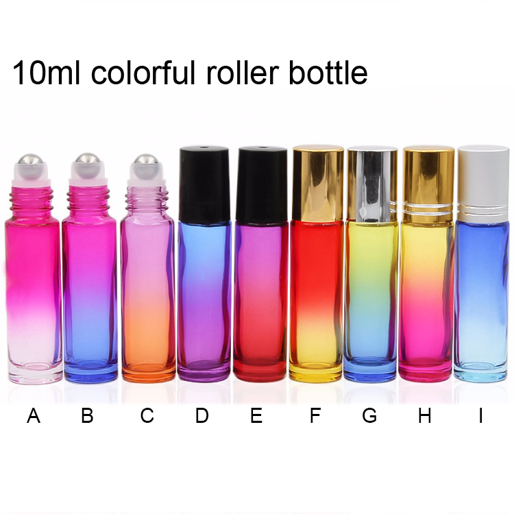 Gradient Colorful perfume glass essential oil 5ML roller bottle with electric aluminum cap