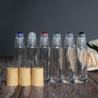 Gradient Gemstone Crystal Ball Essential Oil Glass Roller Bottles 10ml bamboo/metal lid 2020 for skin care for girls